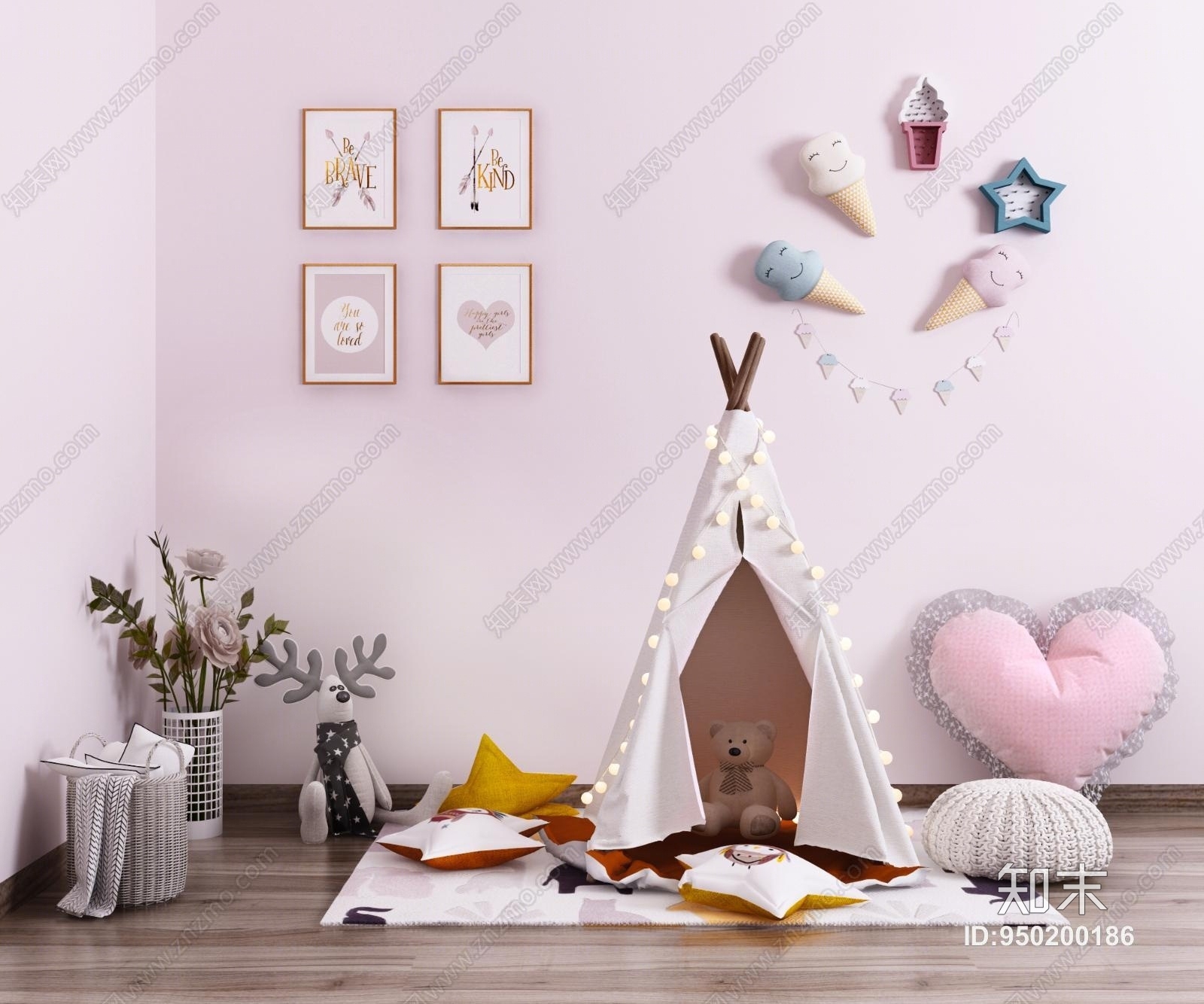 现代儿童房帐篷装饰摆件3D模型下载【ID:950200186】