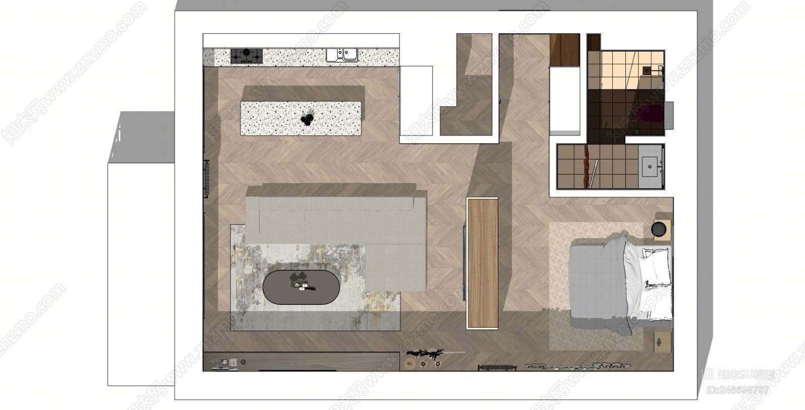 现代风格单身公寓SU模型下载【ID:248698707】