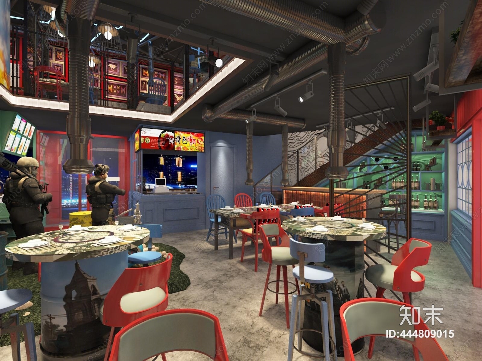 工业风网红烤肉店室内3D模型下载【ID:444809015】