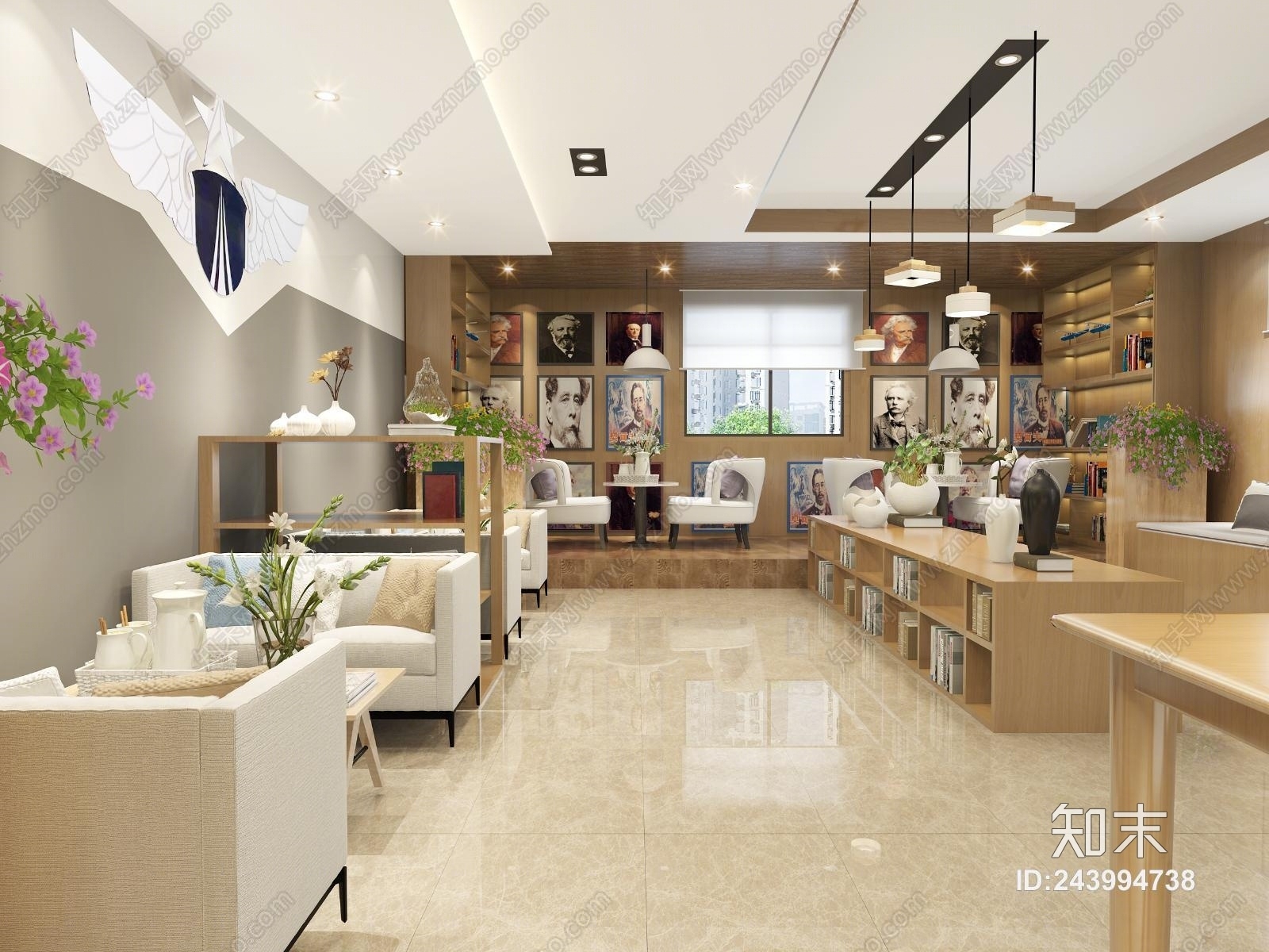 现代休闲书吧3D模型下载【ID:243994738】