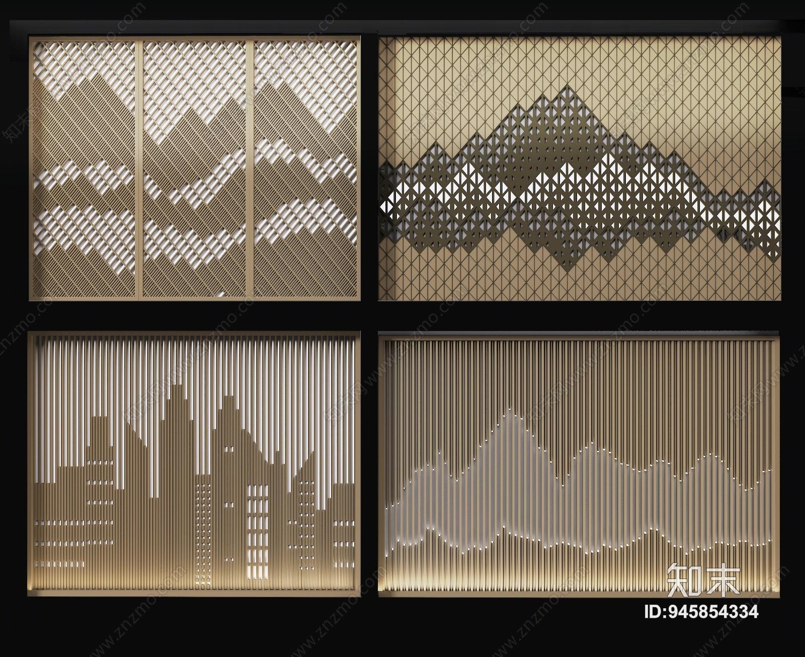 新中式屏风背景墙3D模型下载【ID:945854334】
