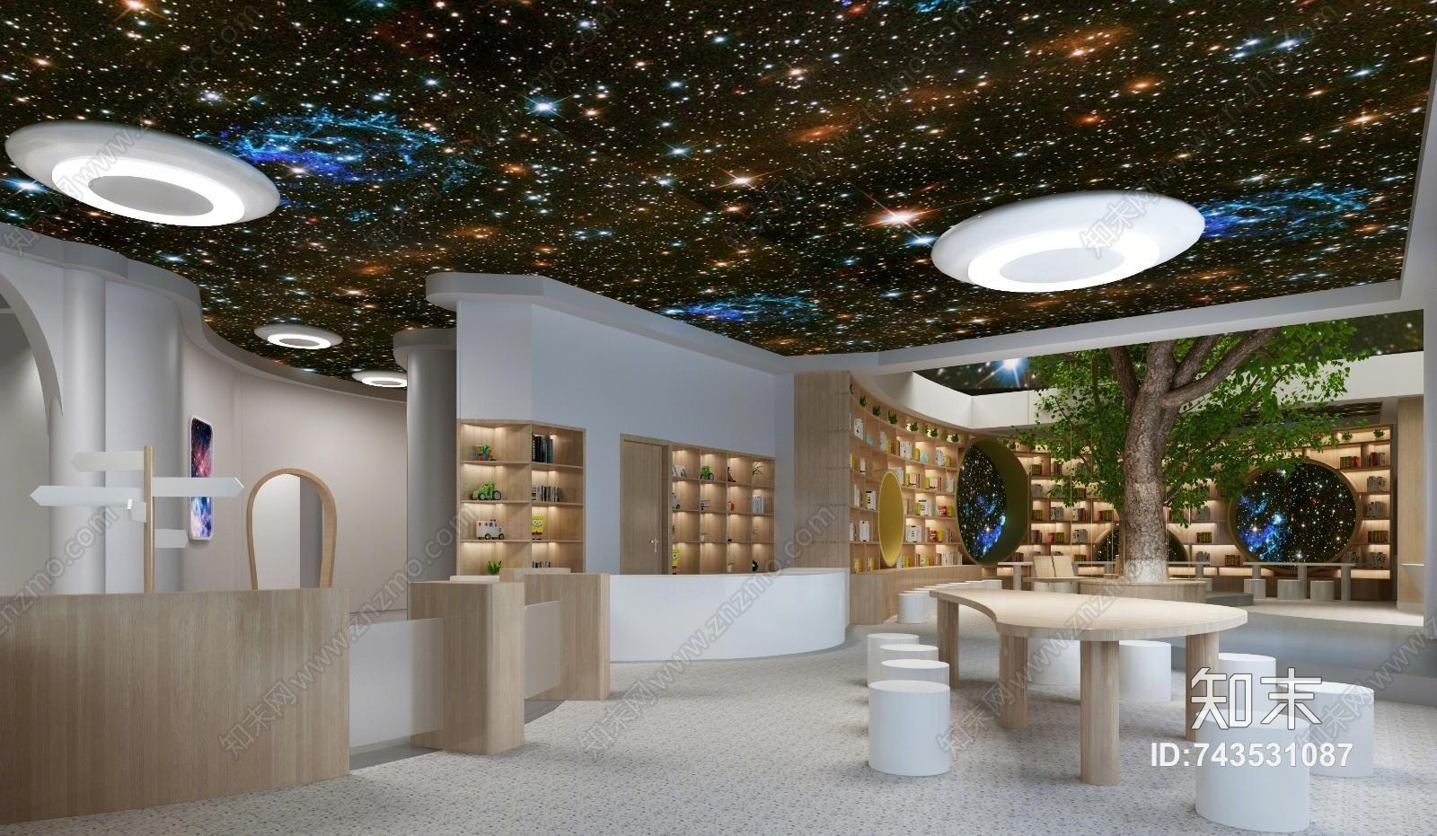 现代星际星空宇宙主题儿童乐园树屋阅读屋飞碟3D模型下载【ID:743531087】