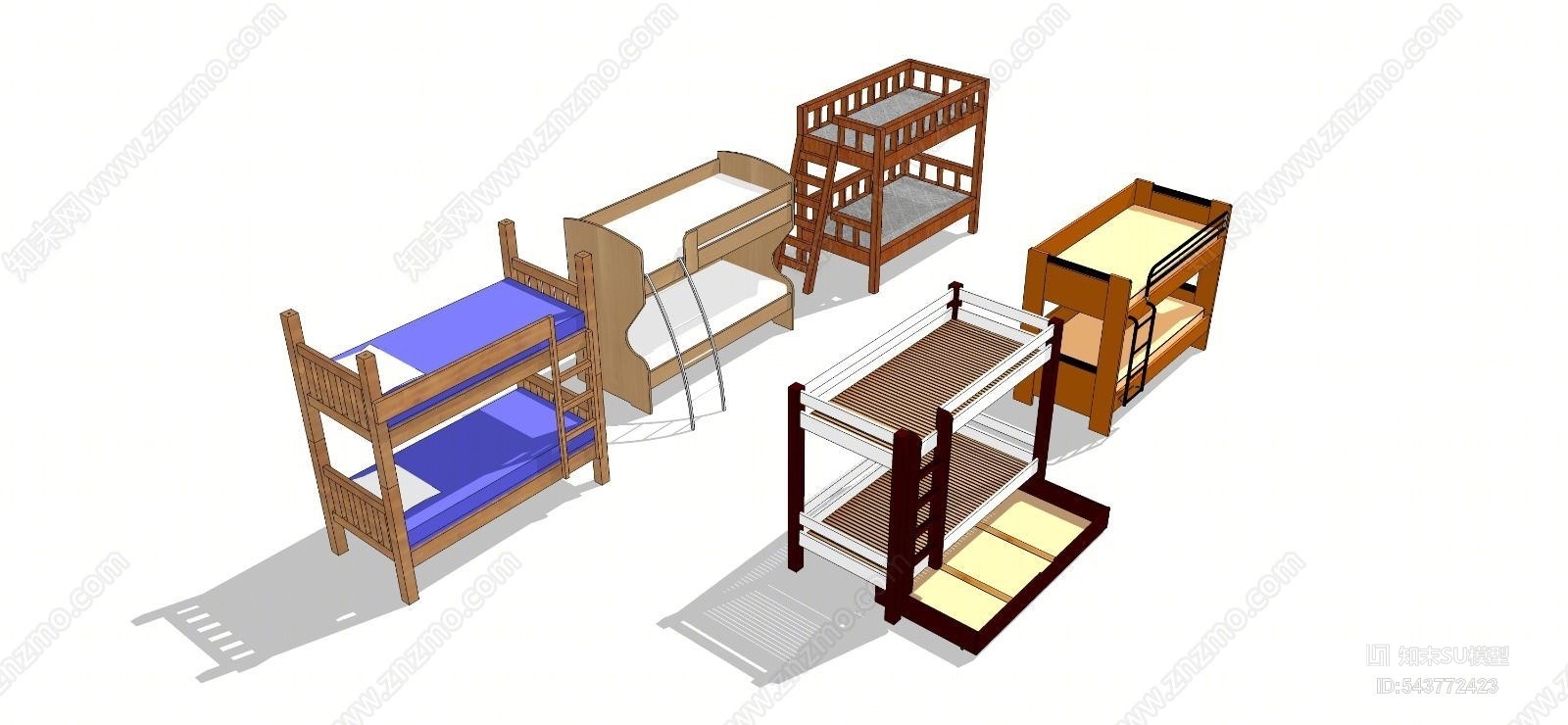 现代上下铺双层床SU模型下载【ID:543772423】