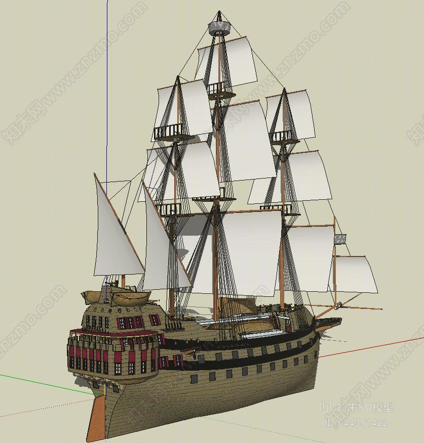 中式古代帆船SU模型下载【ID:644351422】
