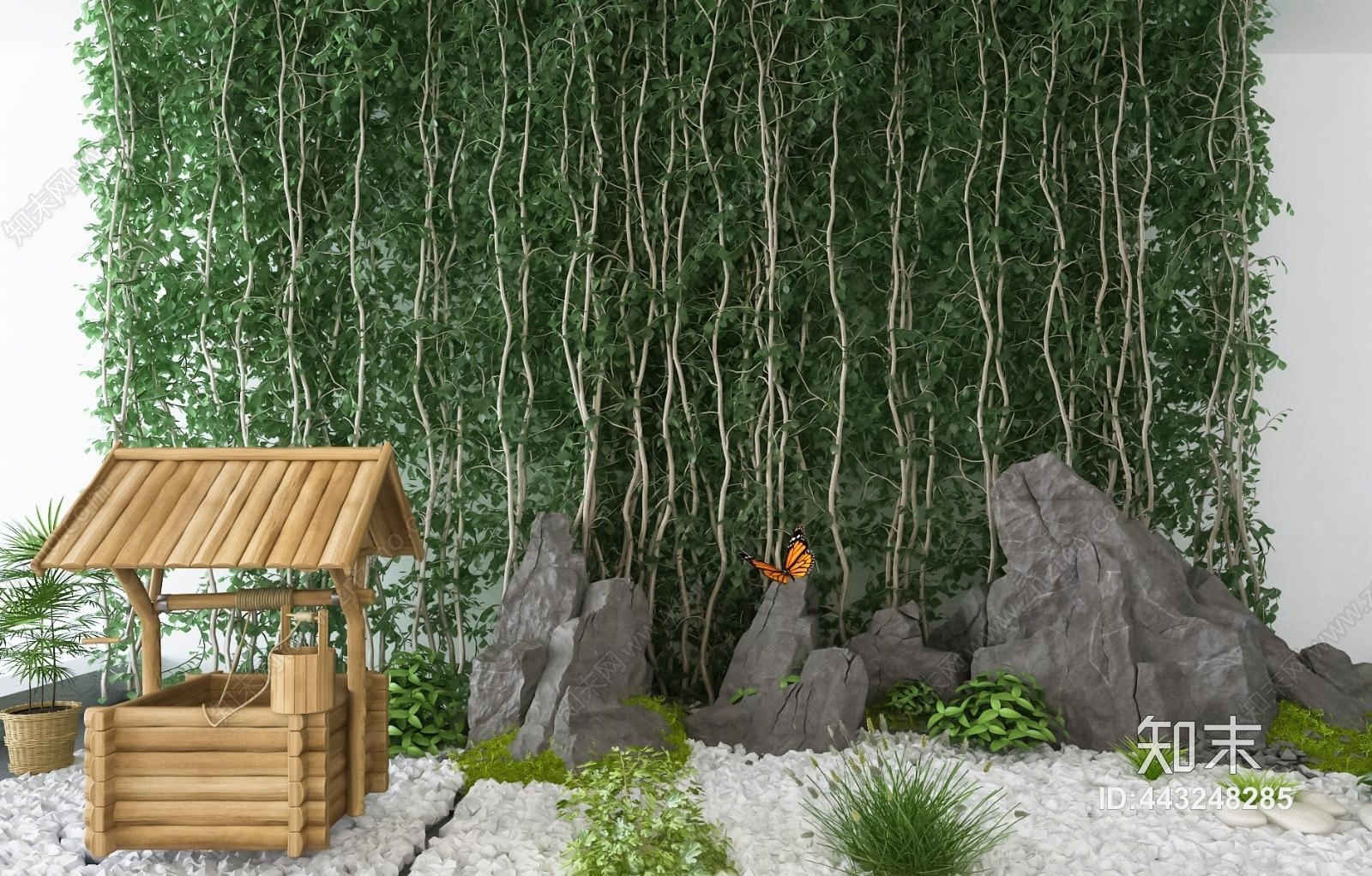 新中式绿植墙3D模型下载【ID:443248285】