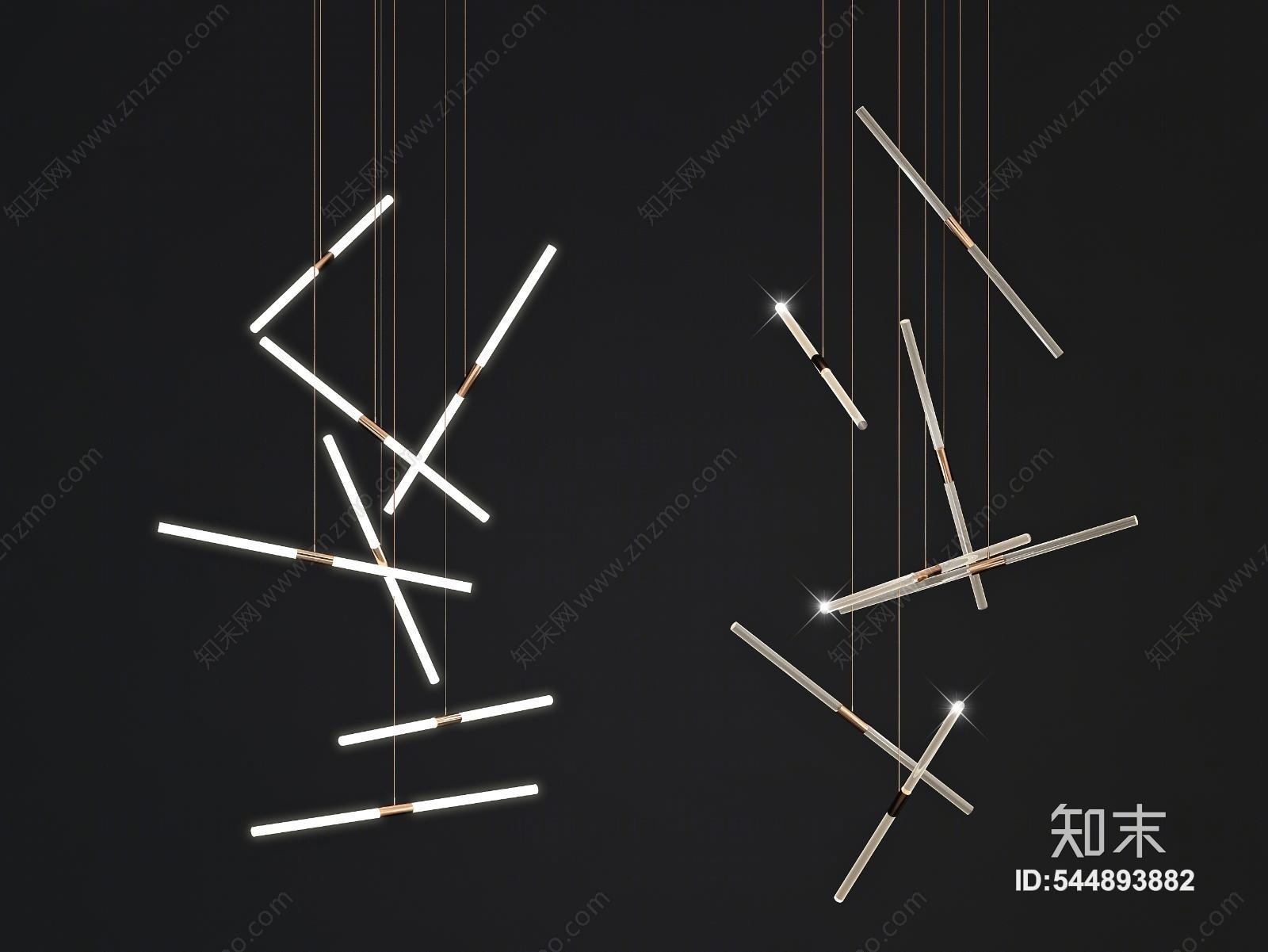 现代金属水晶装饰吊灯3D模型下载【ID:544893882】_知末3d模型网