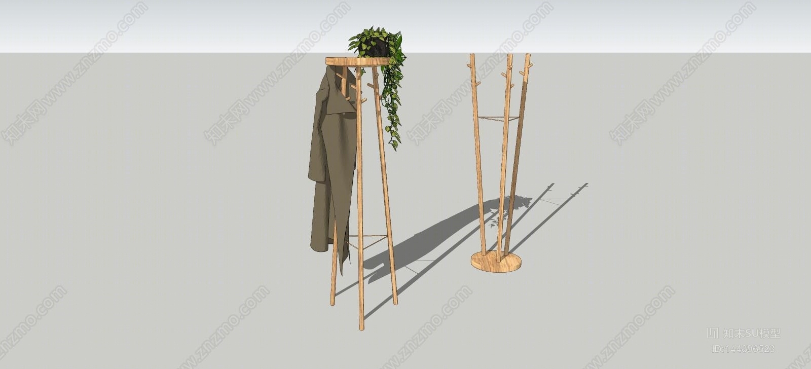 现代简约原木衣架SU模型下载【ID:144896523】