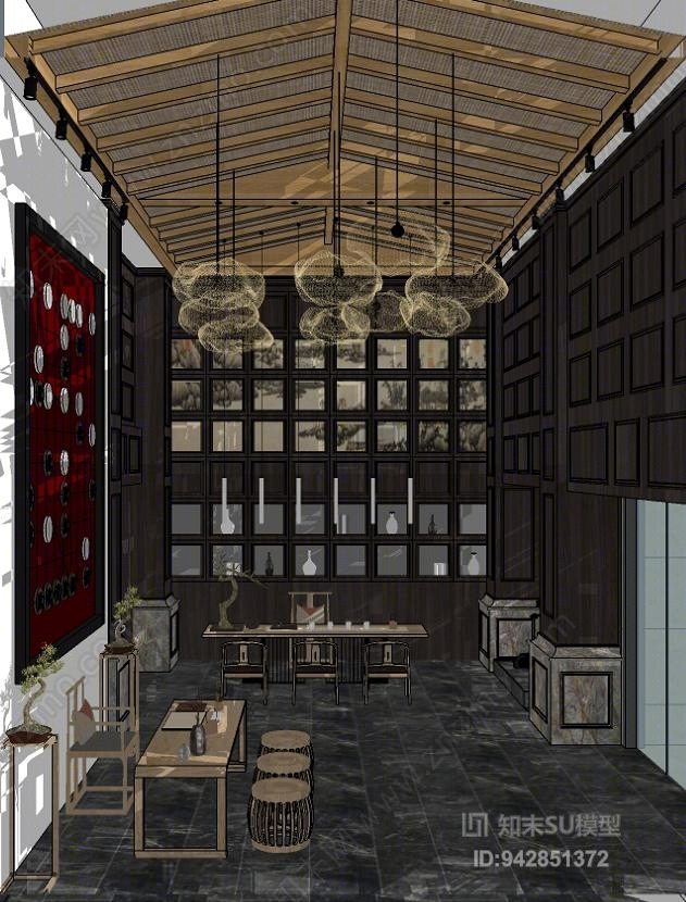 新中式茶楼SU模型下载【ID:942851372】