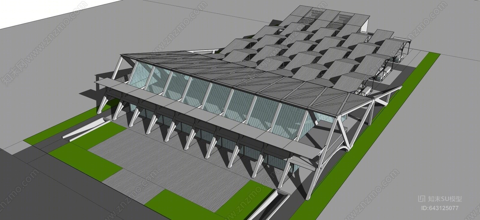 现代风格客运站SU模型下载【ID:643125077】