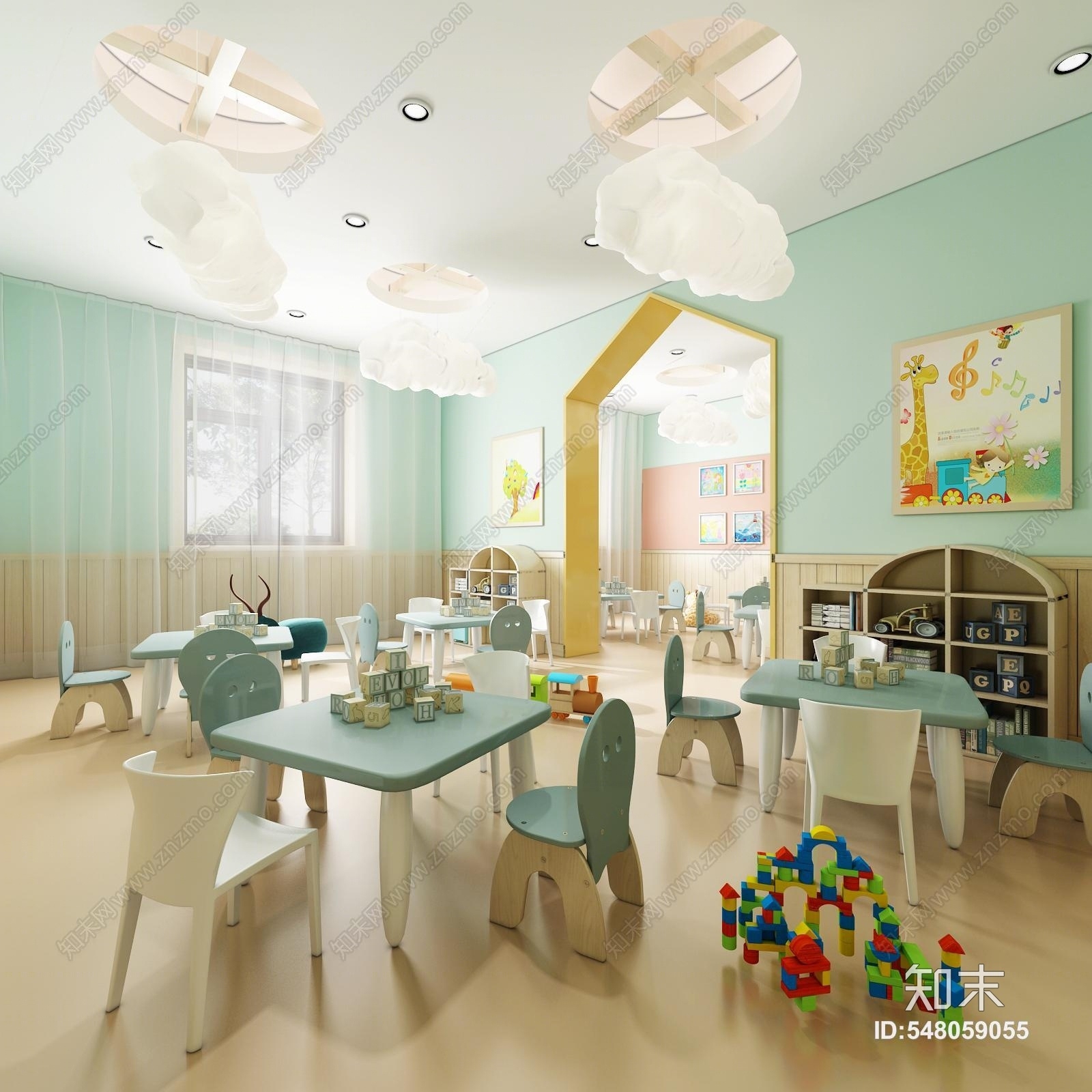 现代幼儿园教室3D模型下载【ID:548059055】
