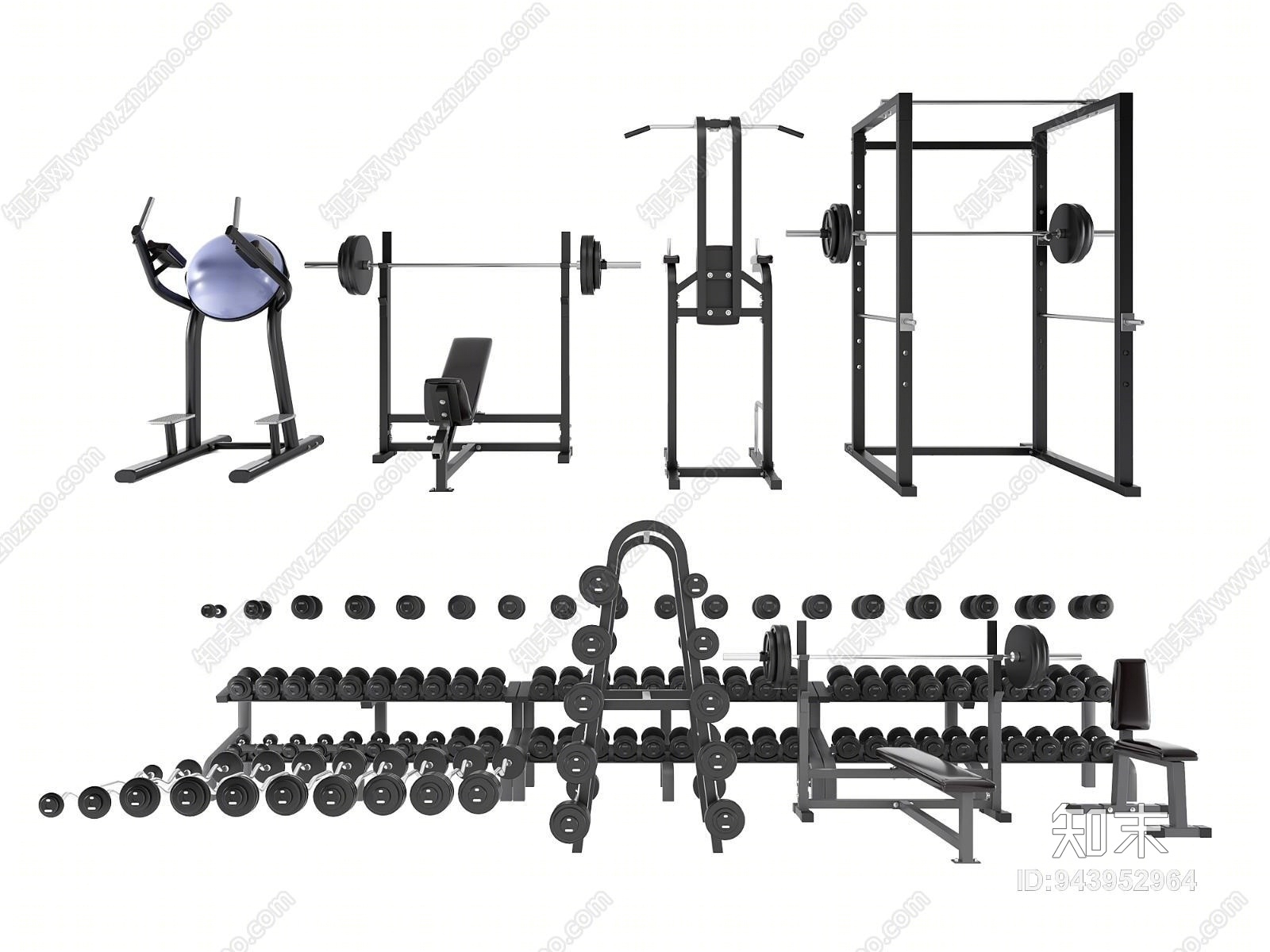 现代健身器材组合3D模型下载【ID:943952964】