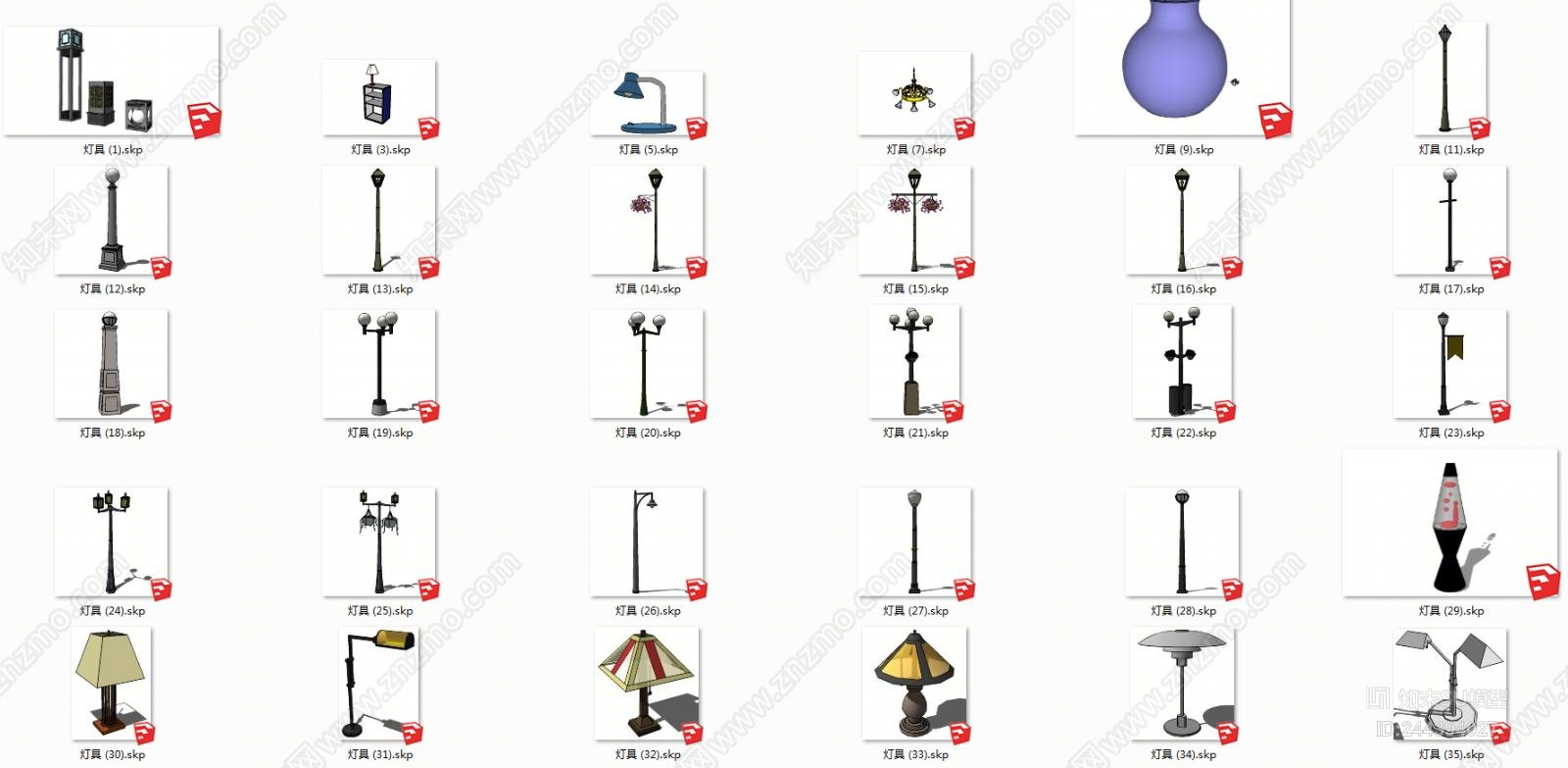 现代室外灯具组合SU模型下载【ID:244394027】
