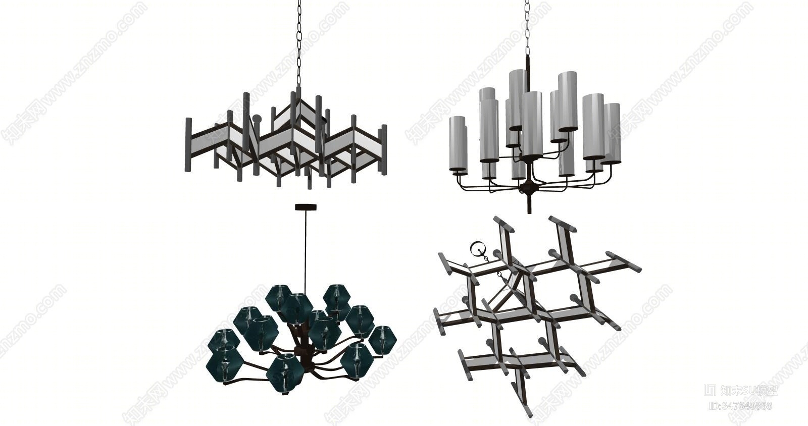 现代吊灯灯具组合SU模型下载【ID:347649888】