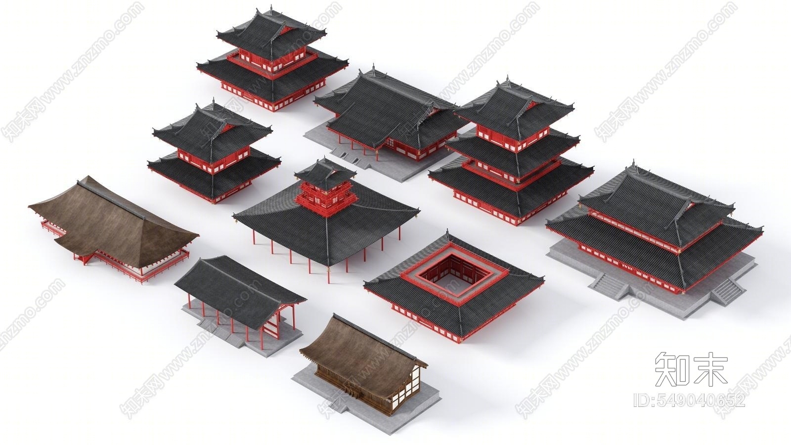 原創中式古城建築 中式古建築 日式古建築 古建築群3d模型下載【id