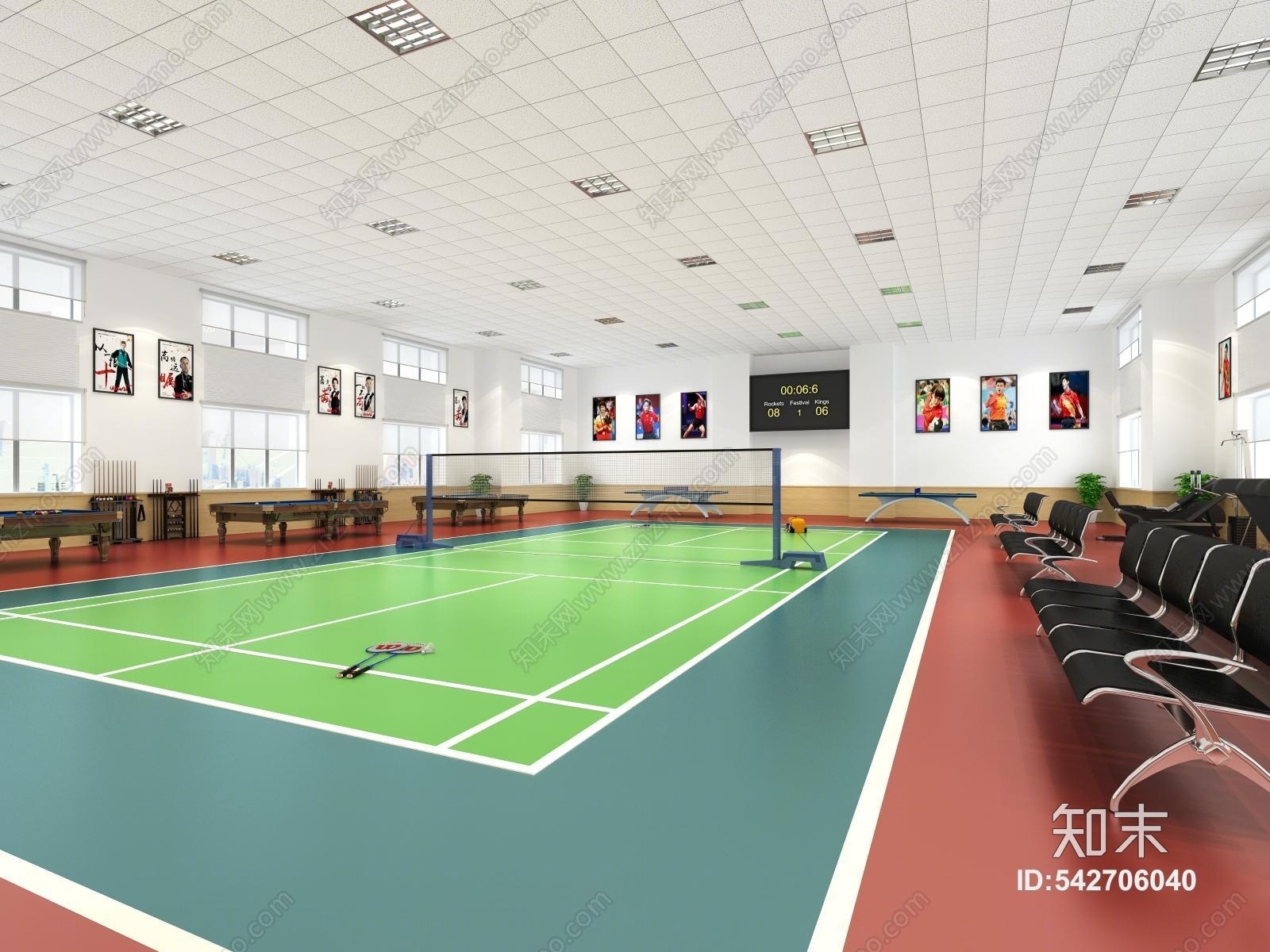 现代羽毛球场地3D模型下载【ID:542706040】