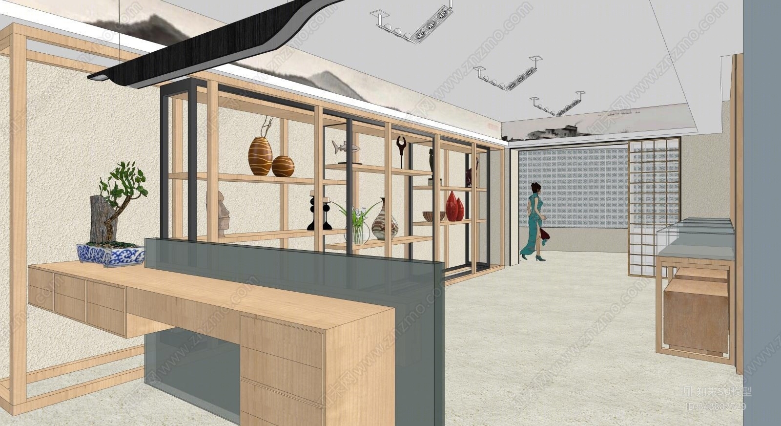 新中式珠宝古董展厅SU模型下载【ID:843883729】
