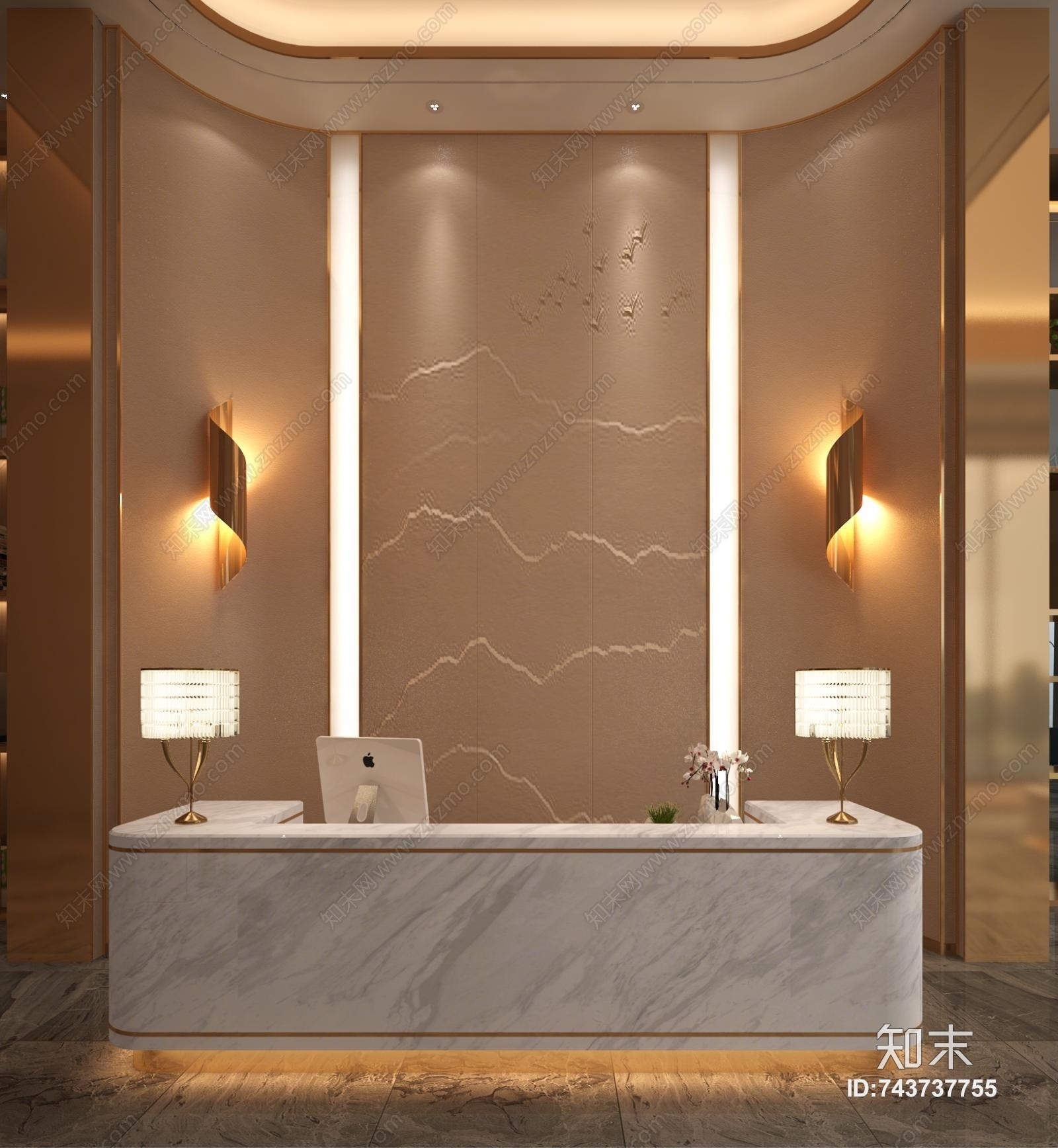 新中式背景墙3D模型下载【ID:743737755】