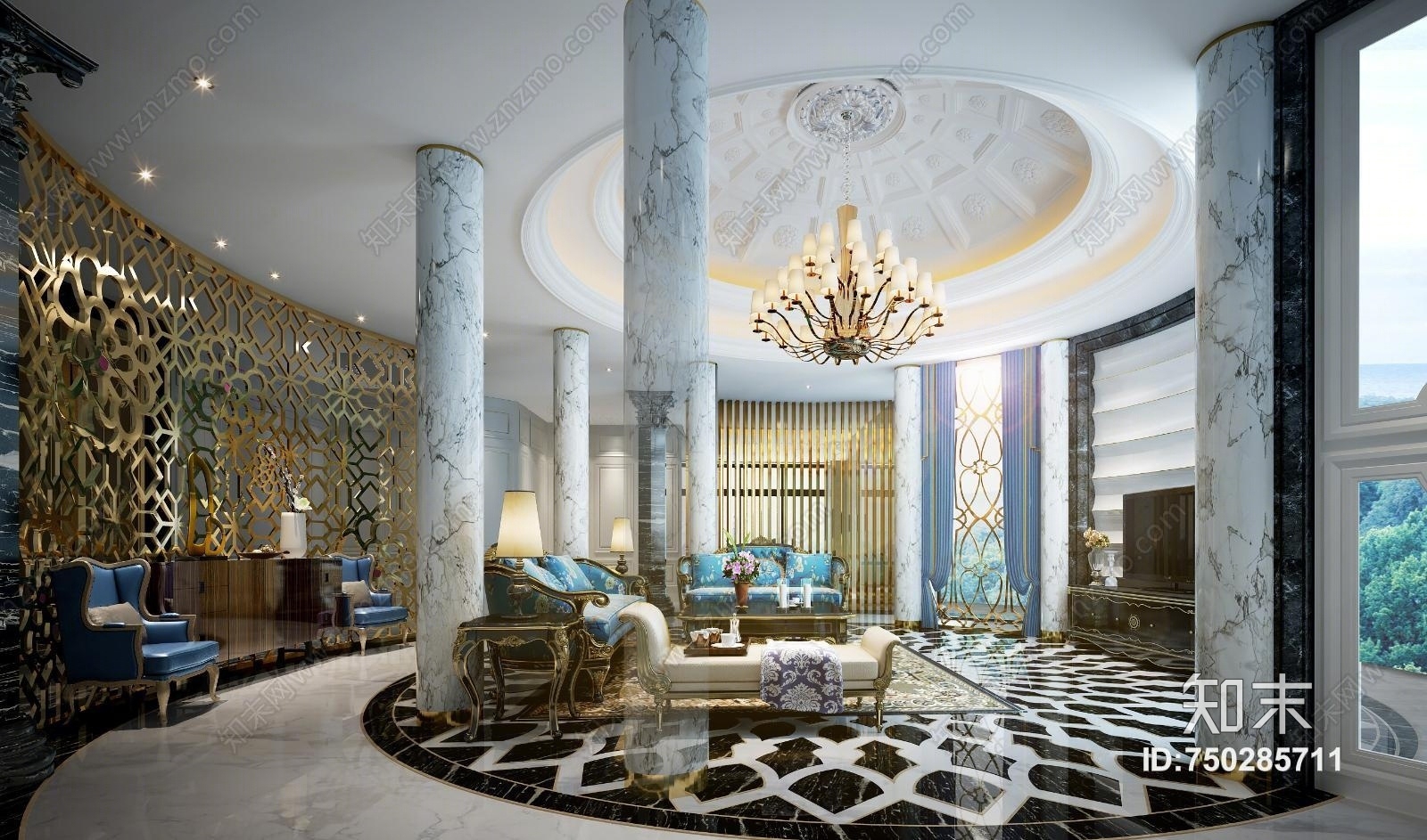 欧式奢华会客厅3D模型下载【ID:750285711】