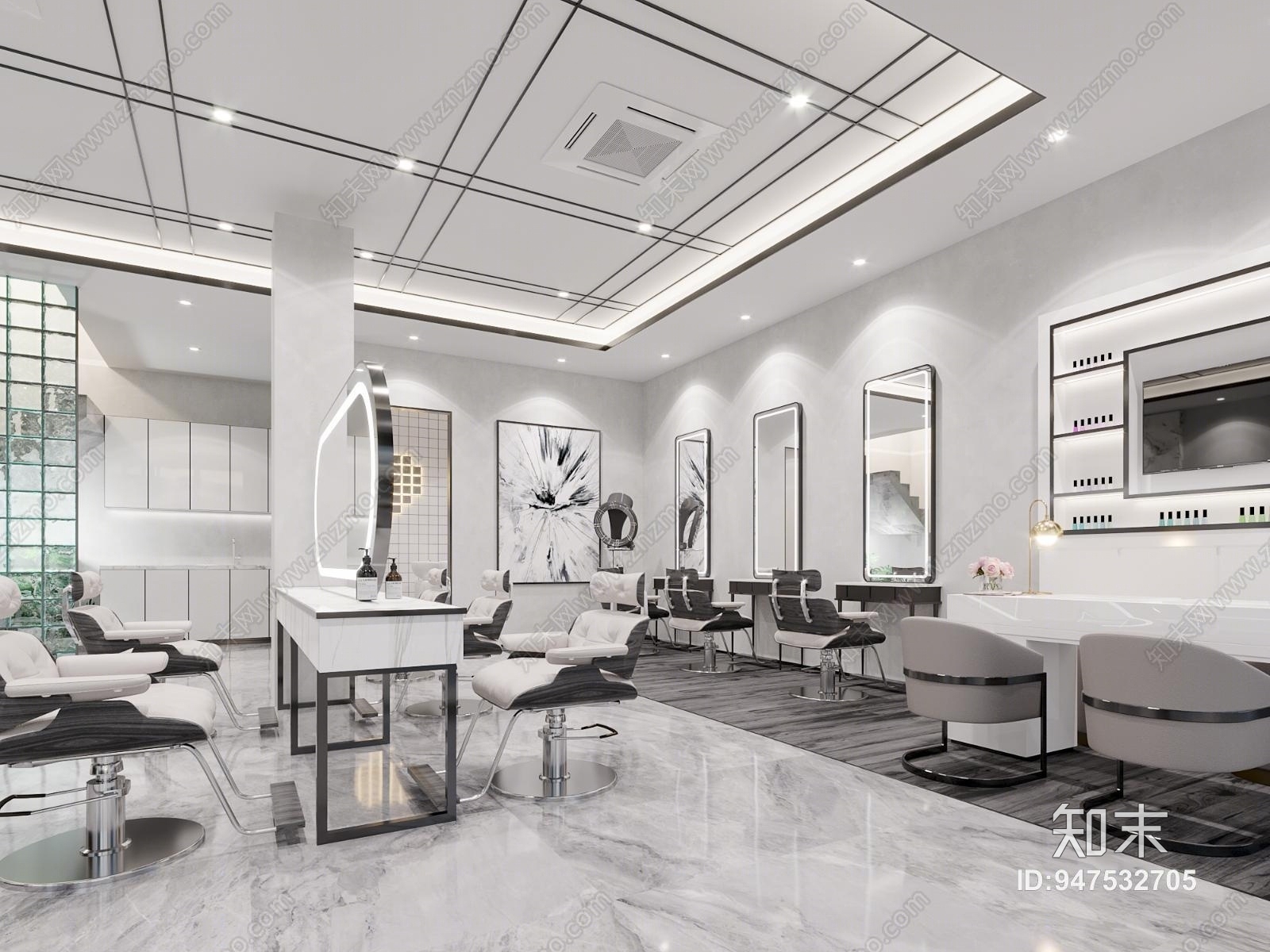 现代简约理发店3D模型下载【ID:947532705】