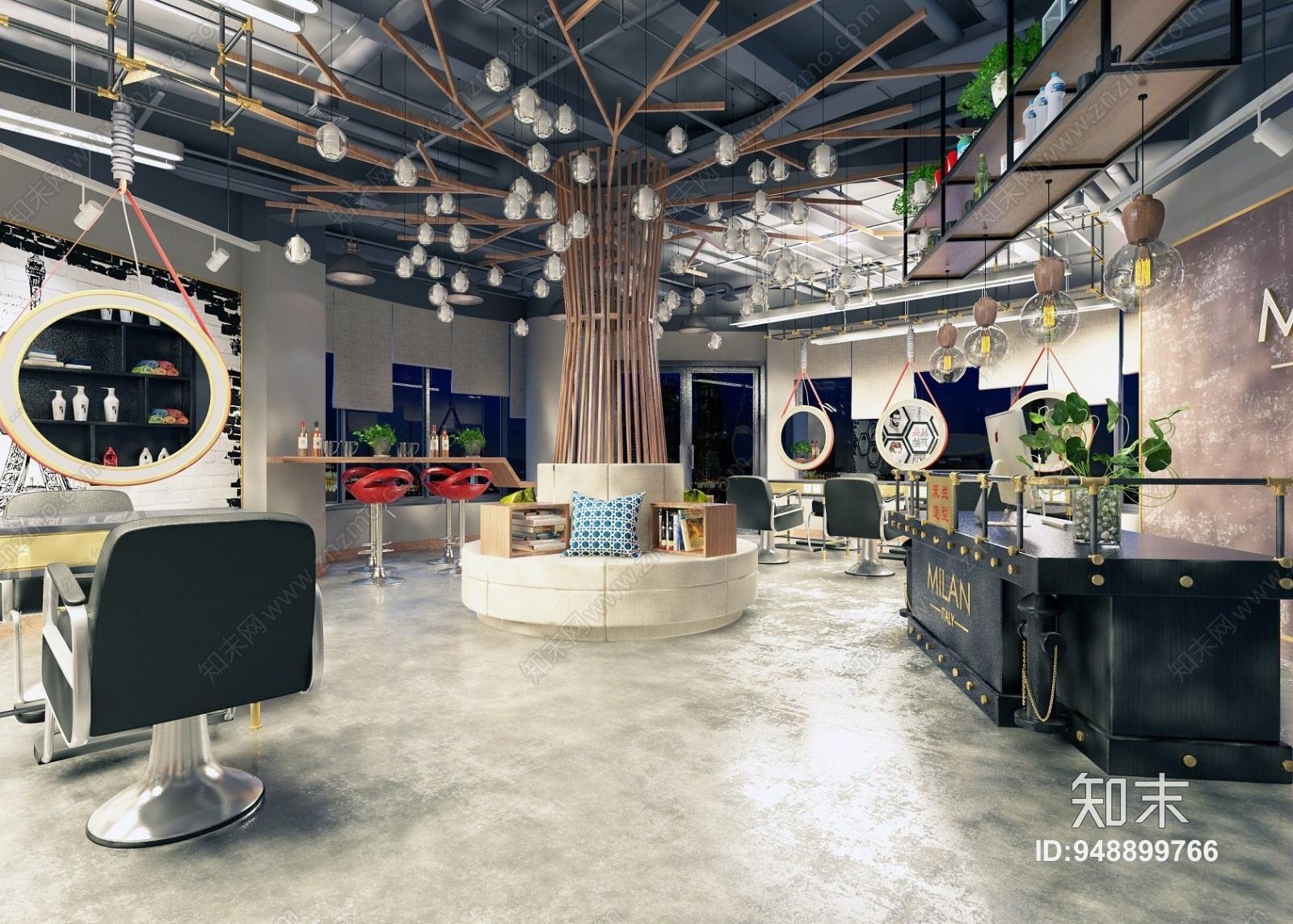 现代工业风理发店3D模型下载【ID:948899766】