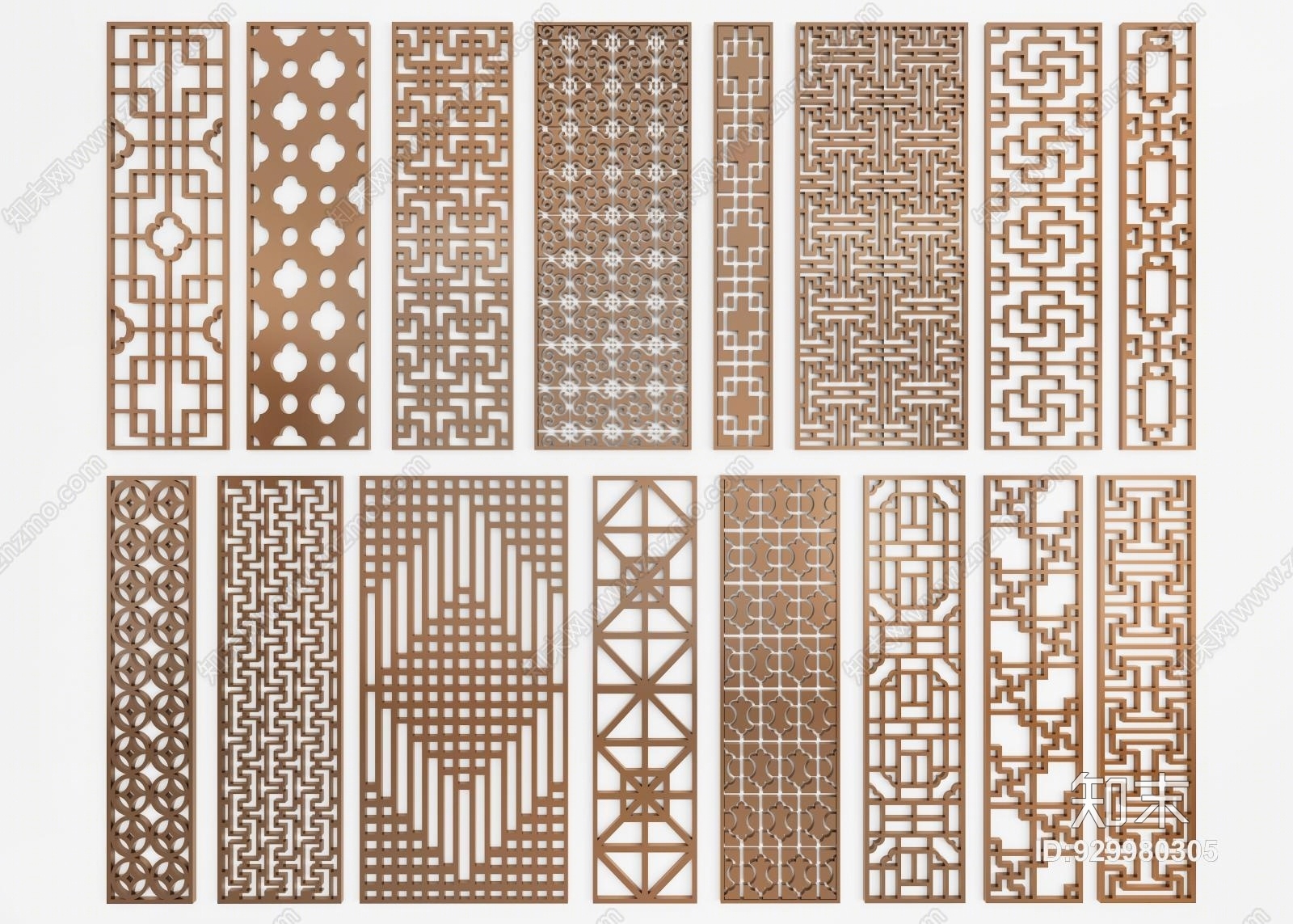 中式金属花格隔断屏风组合3D模型下载【ID:929980305】