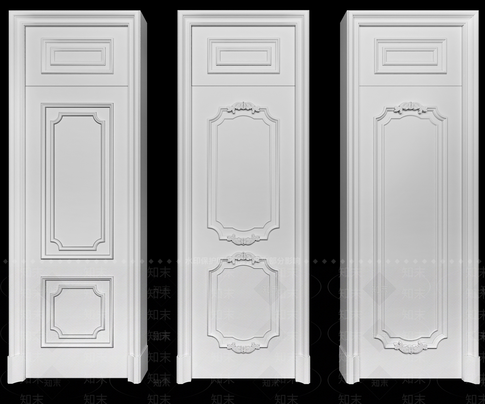 简欧卧室木门雕花木门3D模型下载【ID:634955469】