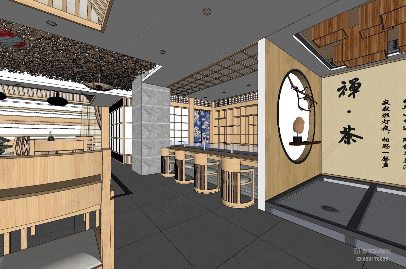 日式餐厅SU模型下载【ID:850178685】