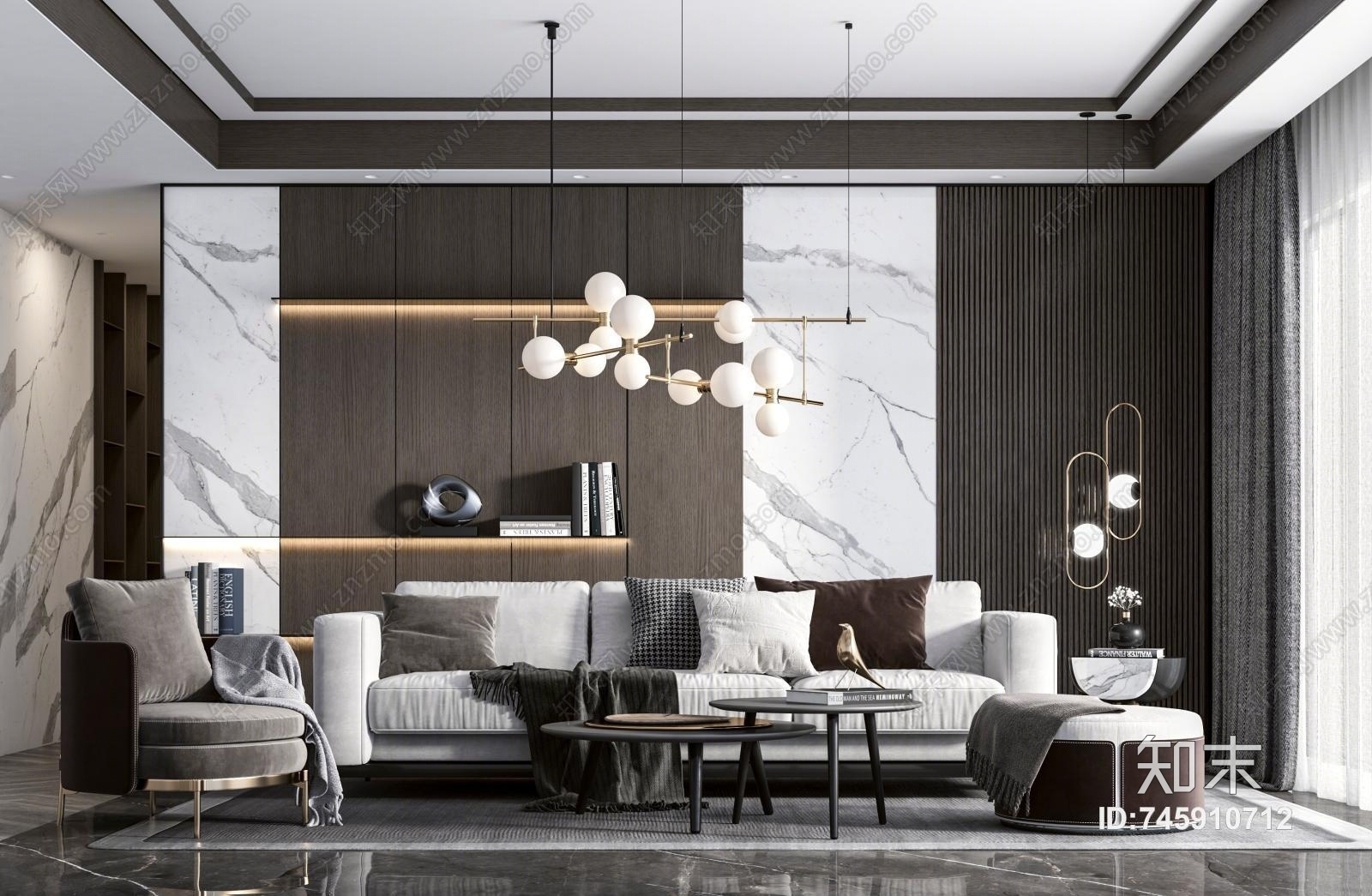 现代奢华客厅3D模型下载【ID:745910712】