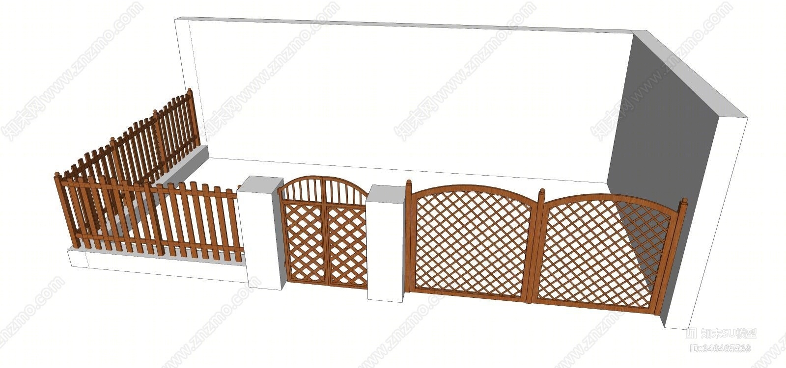 中式庭院花园木围墙SU模型下载【ID:346465539】