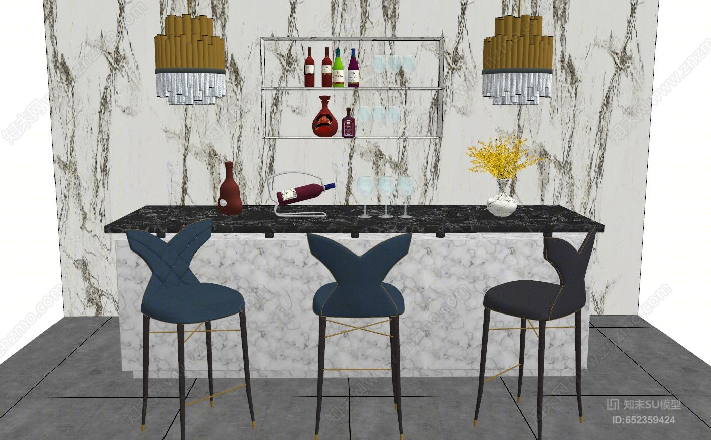 现代风格吧台酒柜组合SU模型下载【ID:652359424】