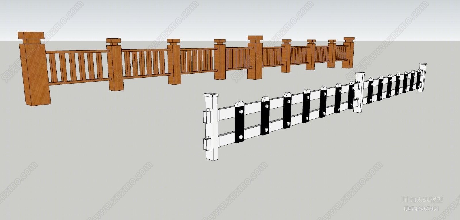现代景观花园栏杆SU模型下载【ID:743467091】