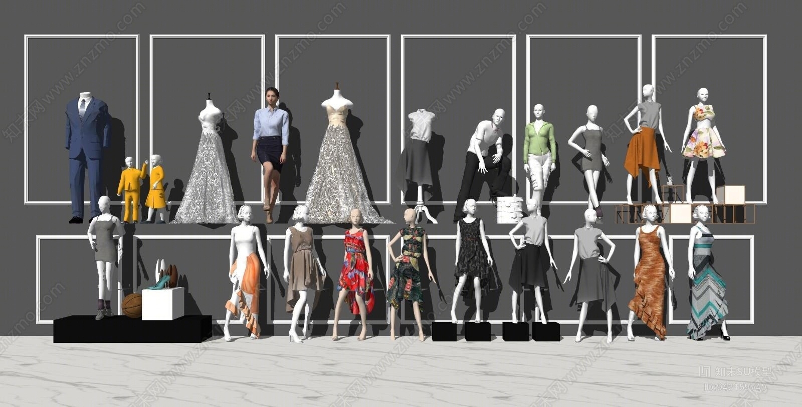 现代模特服饰SU模型下载【ID:943159740】