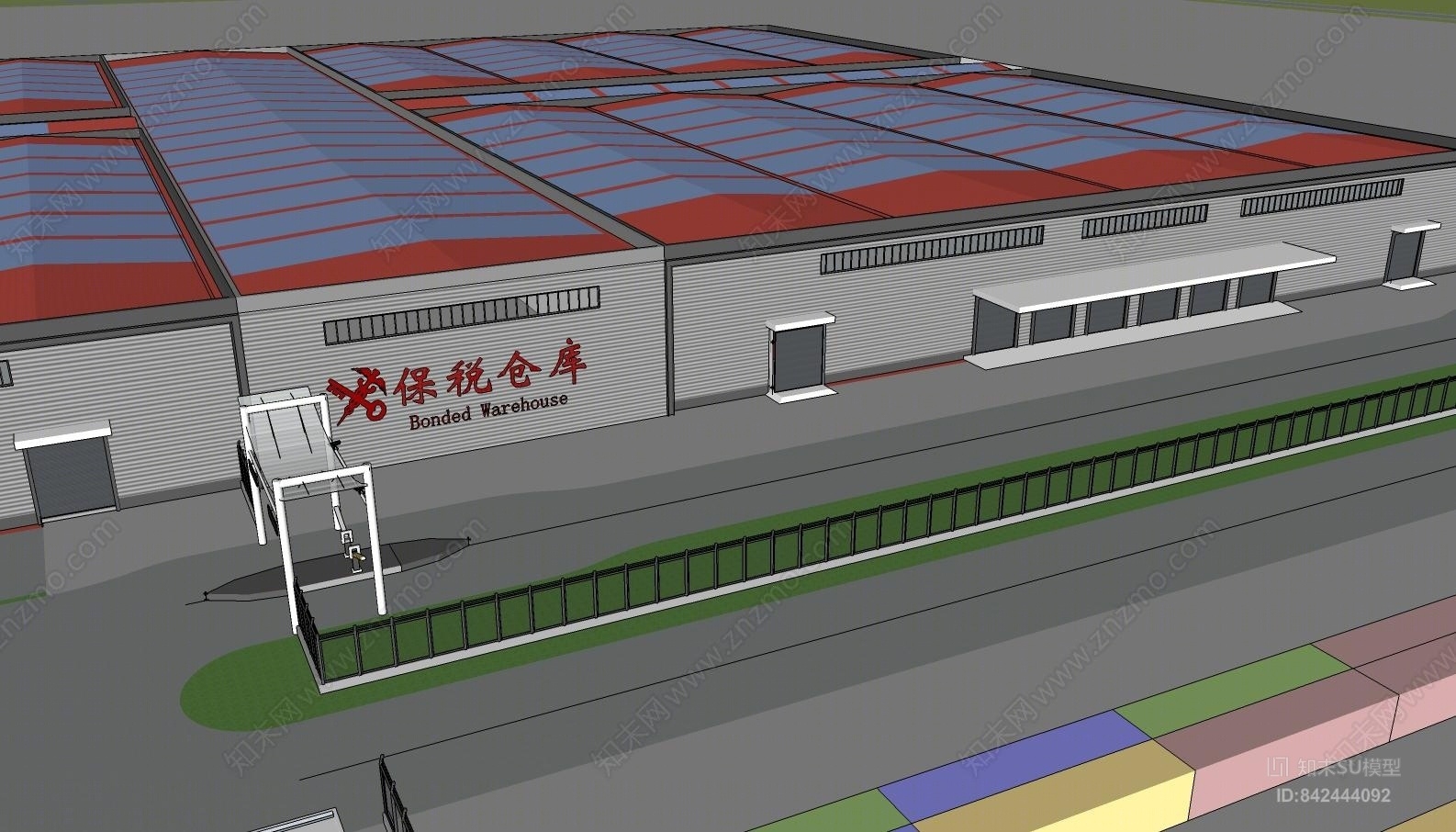 现代保税区仓库SU模型下载【ID:842444092】