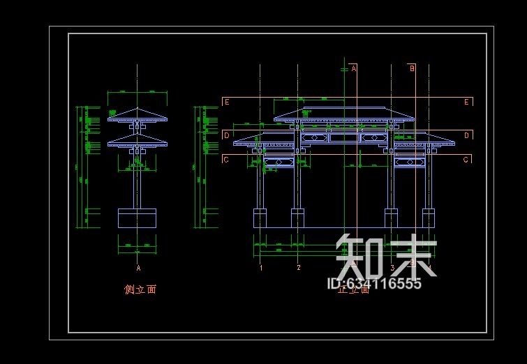 仿古典牌楼大门施工图下载【ID:634116555】