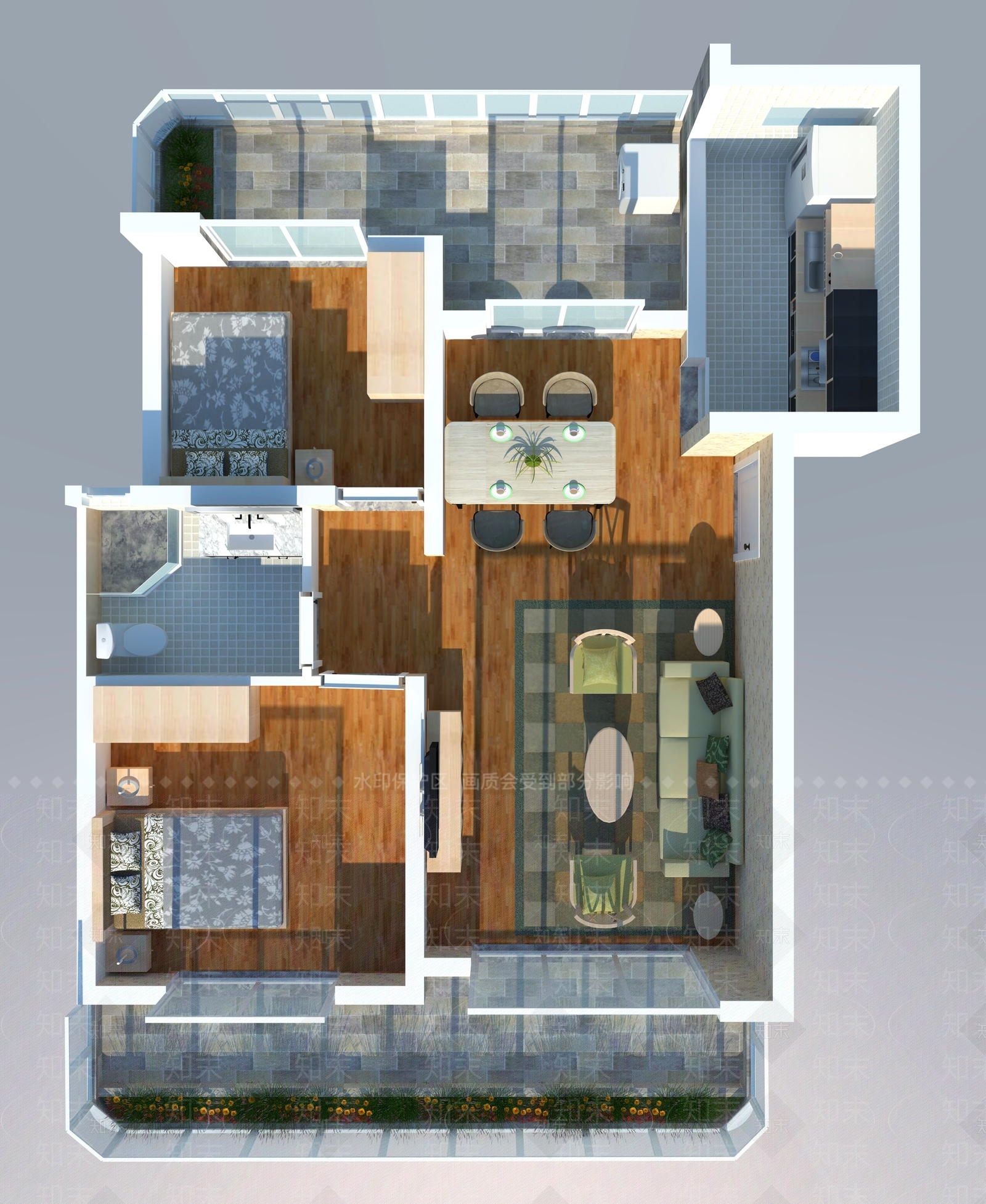 家装4种户型带家具材质SU模型下载【ID:934925861】