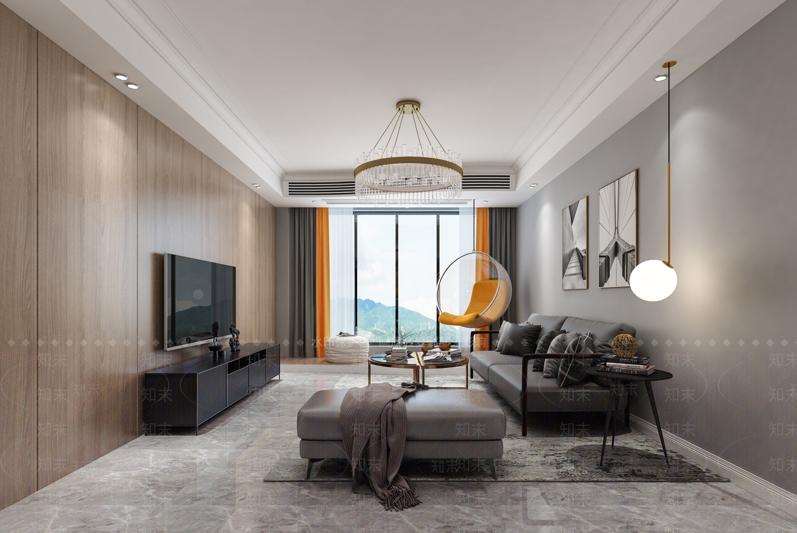 现代黑白灰客餐厅模型3D模型下载【ID:734391788】