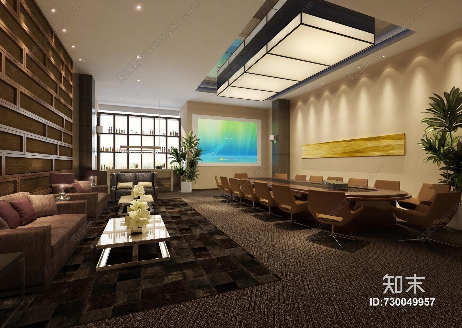 其它会议室会议桌吊灯沙发投影仪3D模型下载【ID:730049957】