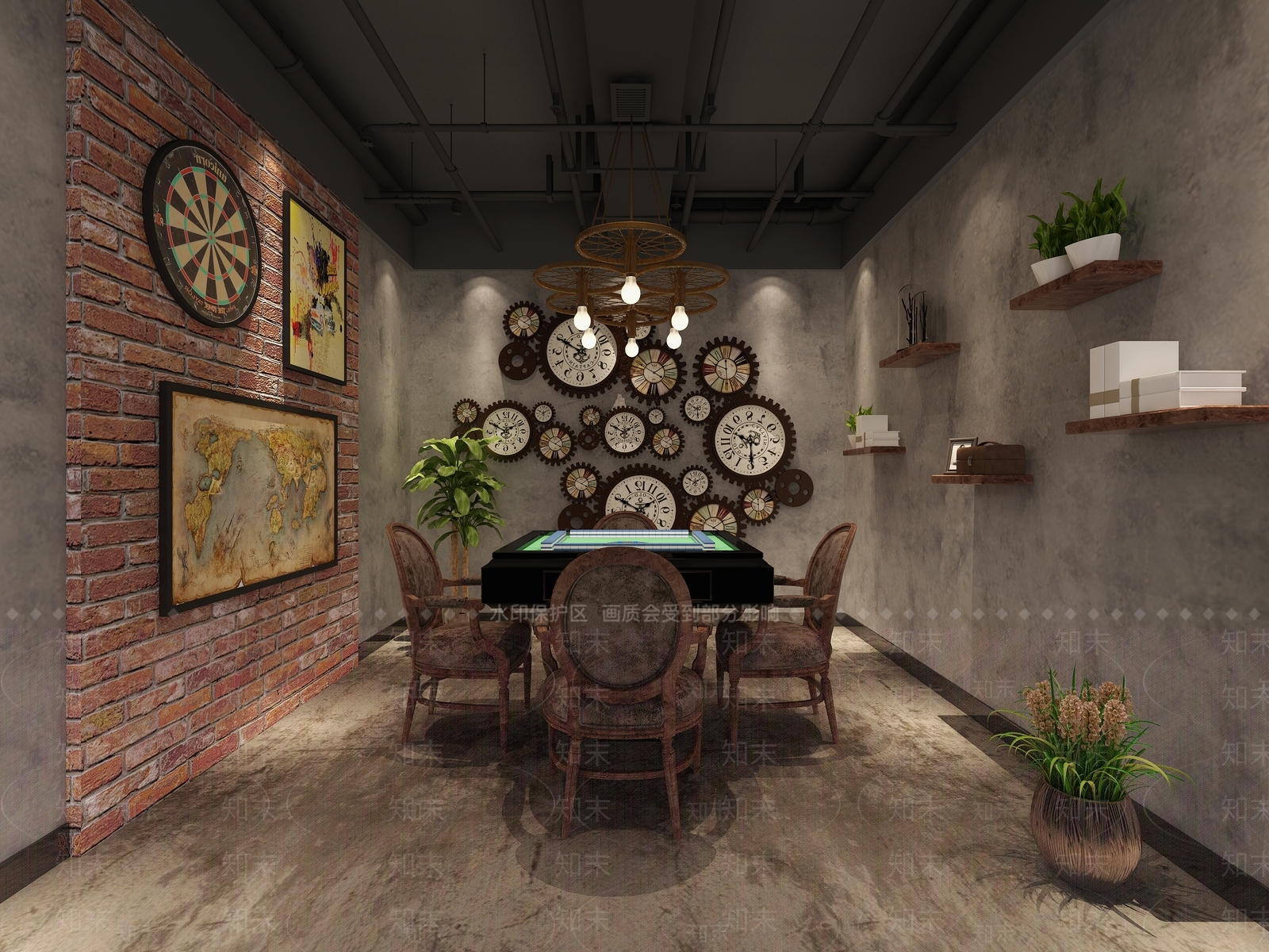 工业风棋牌室3D模型下载【ID:432704678】