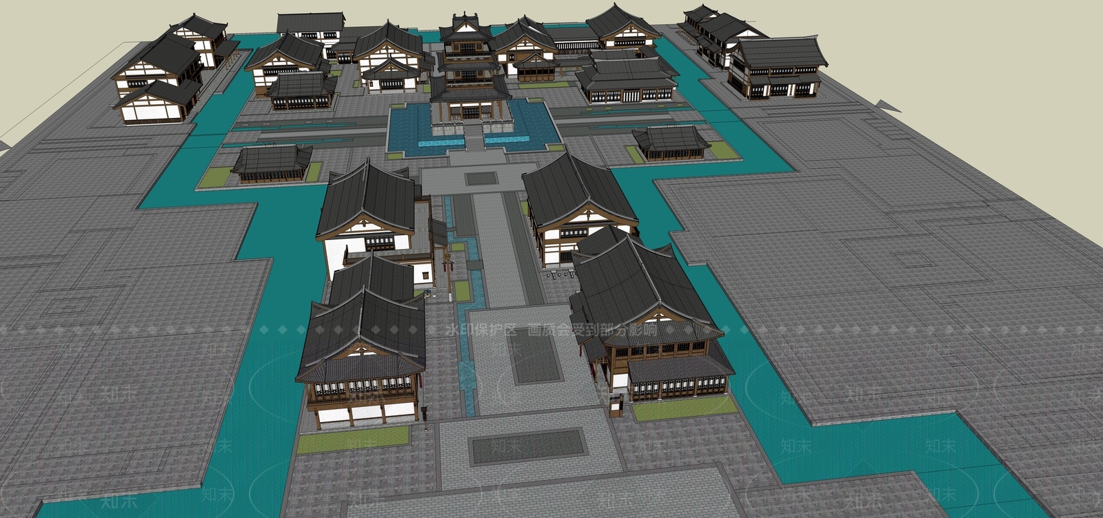 唐宋原创建筑景观SU模型下载【ID:333740936】