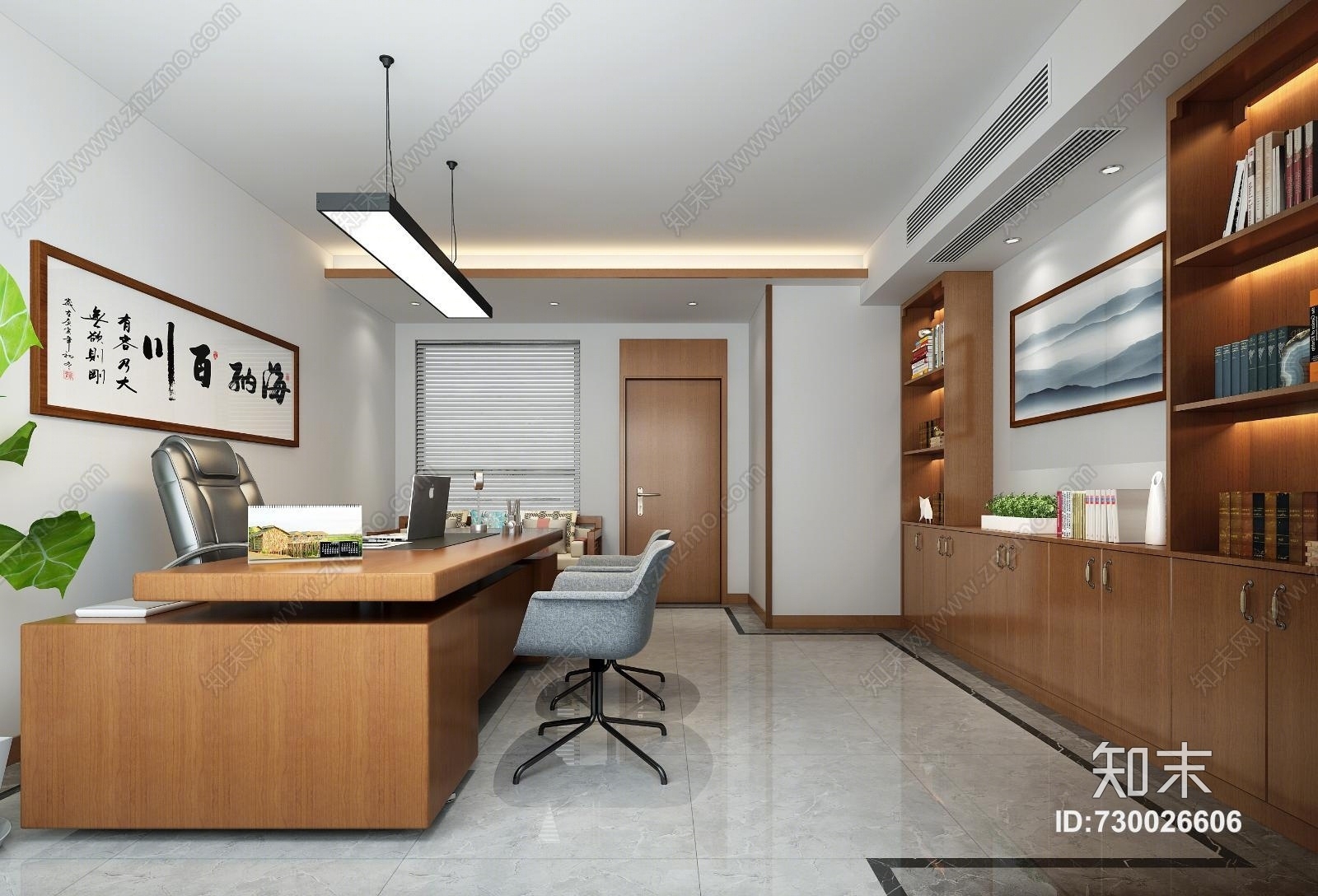 现代办公室办公桌休闲沙发茶几3D模型下载【ID:730026606】