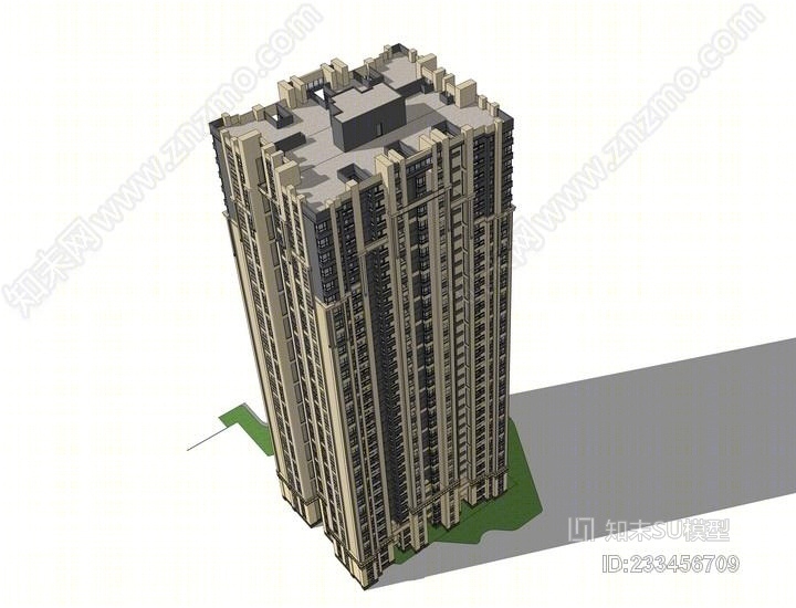 现代高层住宅SU模型下载【ID:233456709】