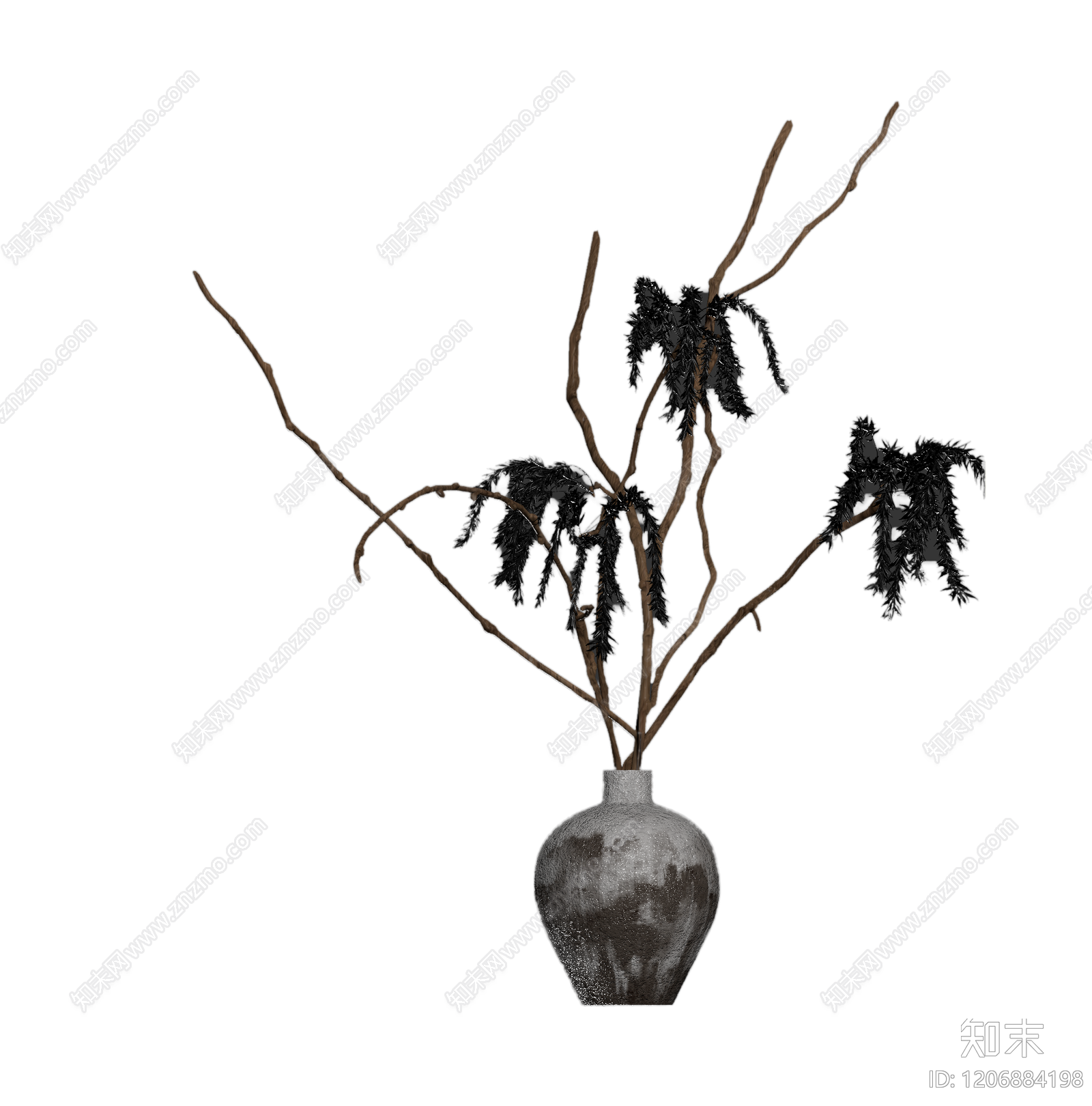 陶瓶插枝装饰3D模型下载【ID:1206884198】