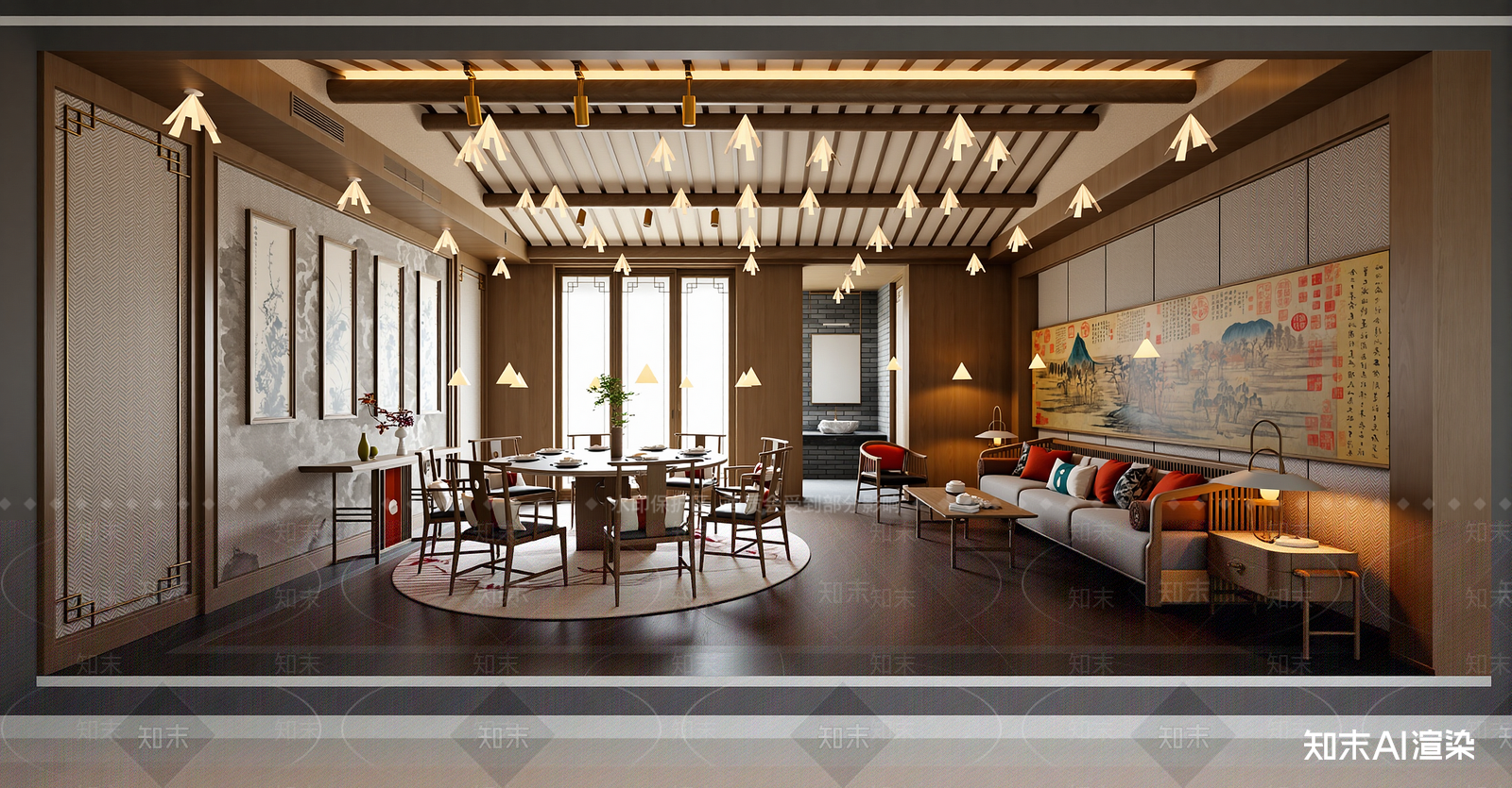 新中式家居餐厅SU模型下载【ID:1215945932】