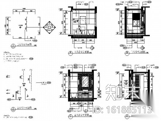 [长沙]现代时尚三居室室内装修施工图cad施工图下载【ID:161885113】