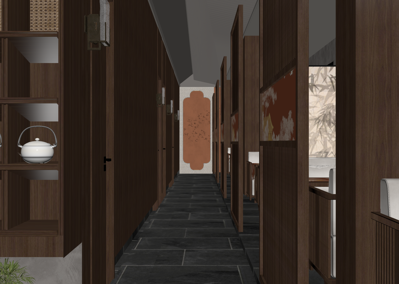 新中式酒店走廊3D模型下载【ID:1214946960】