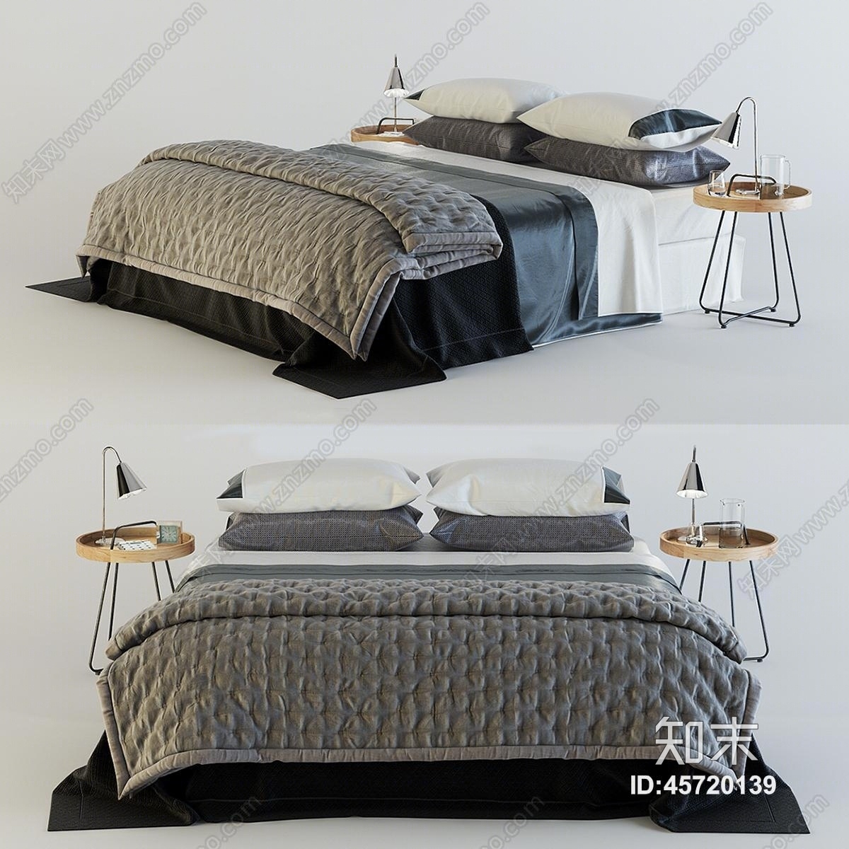 现代双人床3D模型下载【ID:45720139】