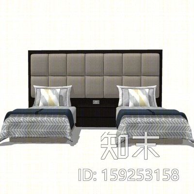 现代单人床组合SU模型下载【ID:159253158】
