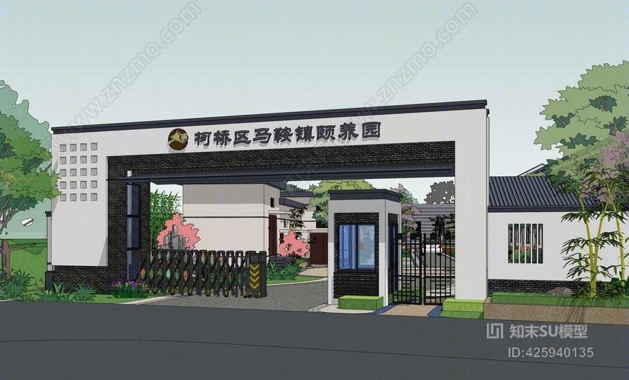 新中式疗养院SU模型下载【ID:425940135】