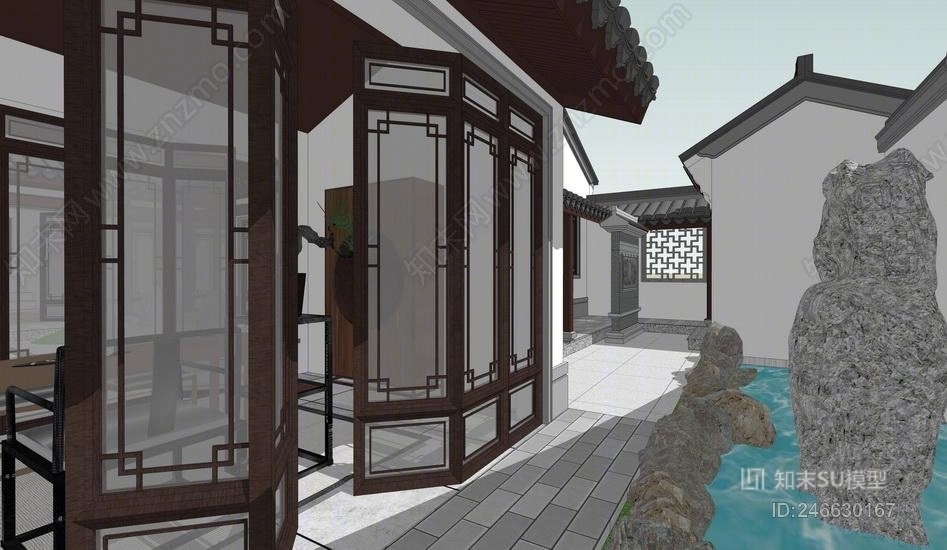 中式合院SU模型下载【ID:246630167】