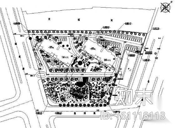 某小区中央花园绿化平面图cad施工图下载【ID:161118113】